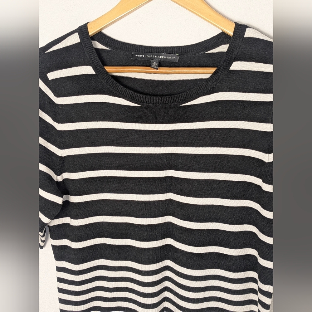 White House Black Market Striped Sweater Top Medium Short Sleeve Scoop Neckline - Picture 4 of 12